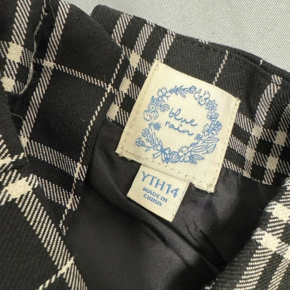 Blue Rain Youth 14 Black White Plaid Mini Skirt Preppy Academia Cute Feminine